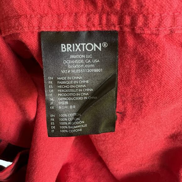 Brixton Flannel Button Up Shirt Red & Black Collared Plaid Top Men's Sz Medium - Picture 6 of 8